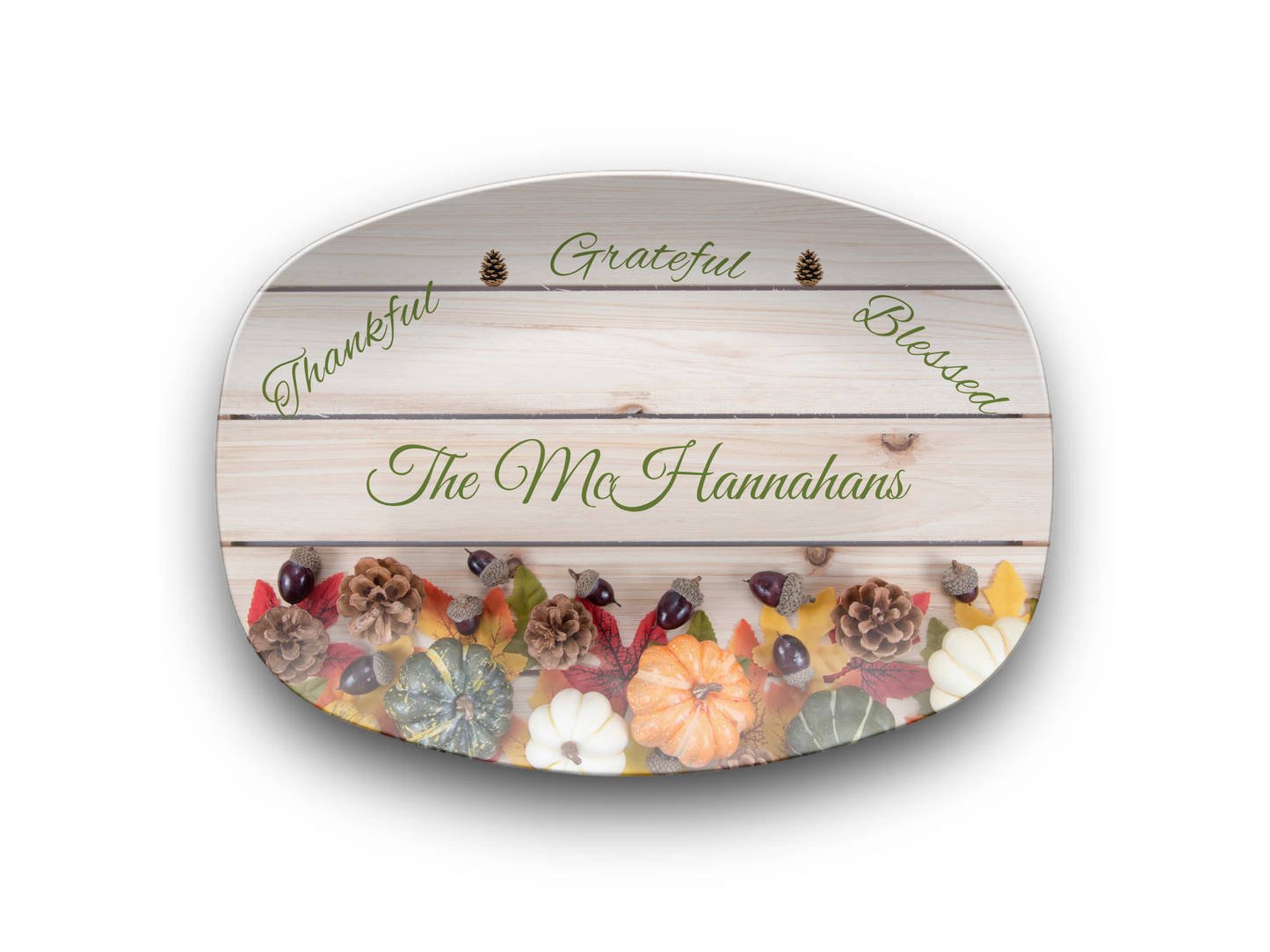 Thankful • Grateful • Blessed Personalized Thanksgiving Platter 10in x 14in