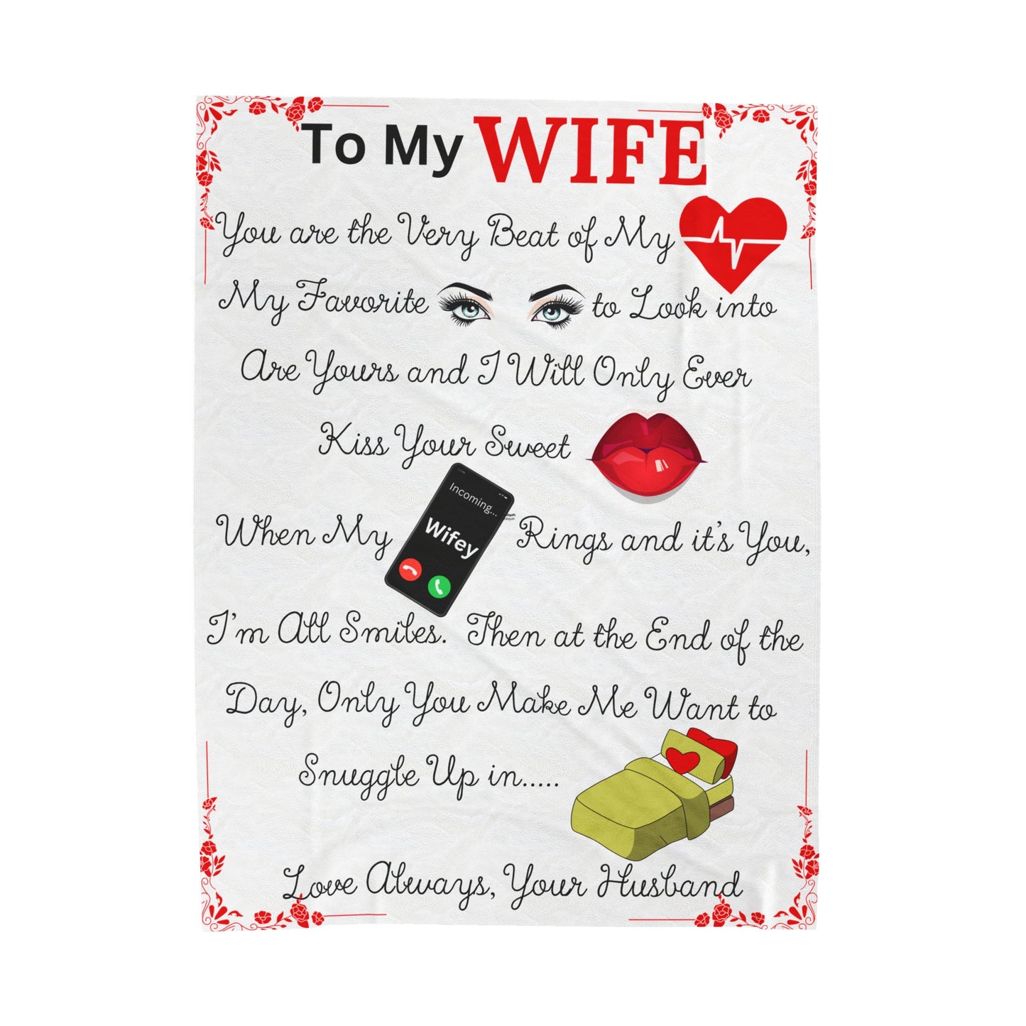 To My Wife Emoji Blanket - In Black or White Velveteen Plush 60"x80"
