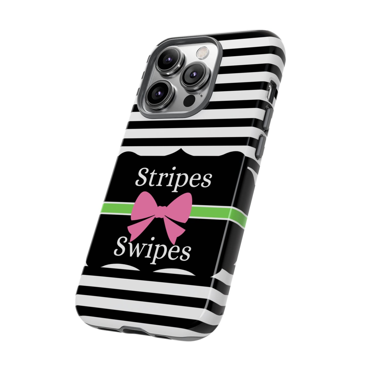 Phone Case iPhone 16/15/14 - Black/White/Green Stripes & Swipes Tough Case
