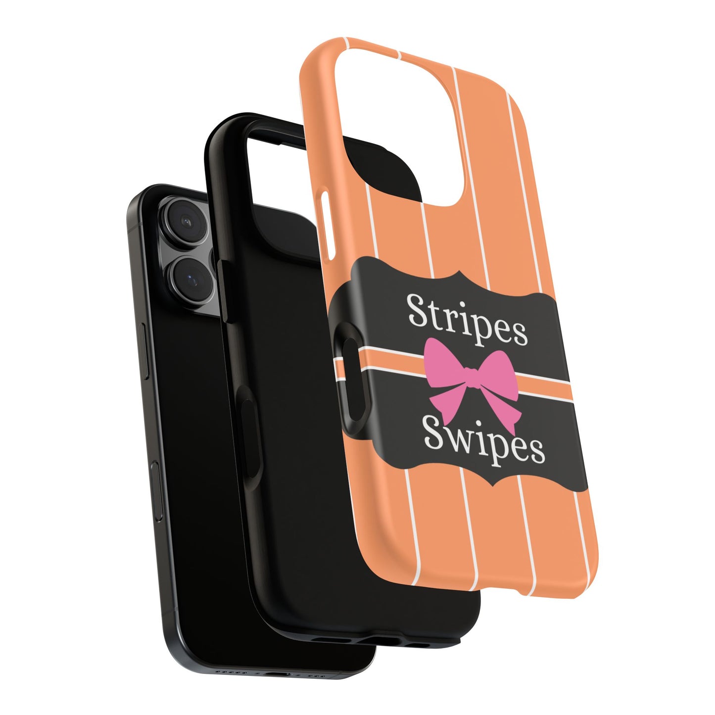 Phone Case iPhone 16/15/14 - Orange/White Stripes & Swipes Tough Case