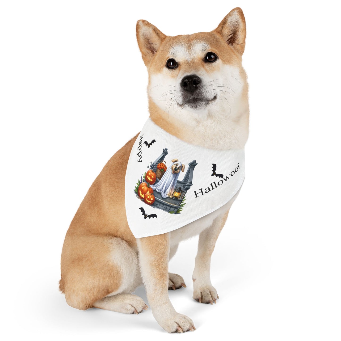 Happy "Hallowoof" - LARGE Pet Bandana Collar WHITE 01