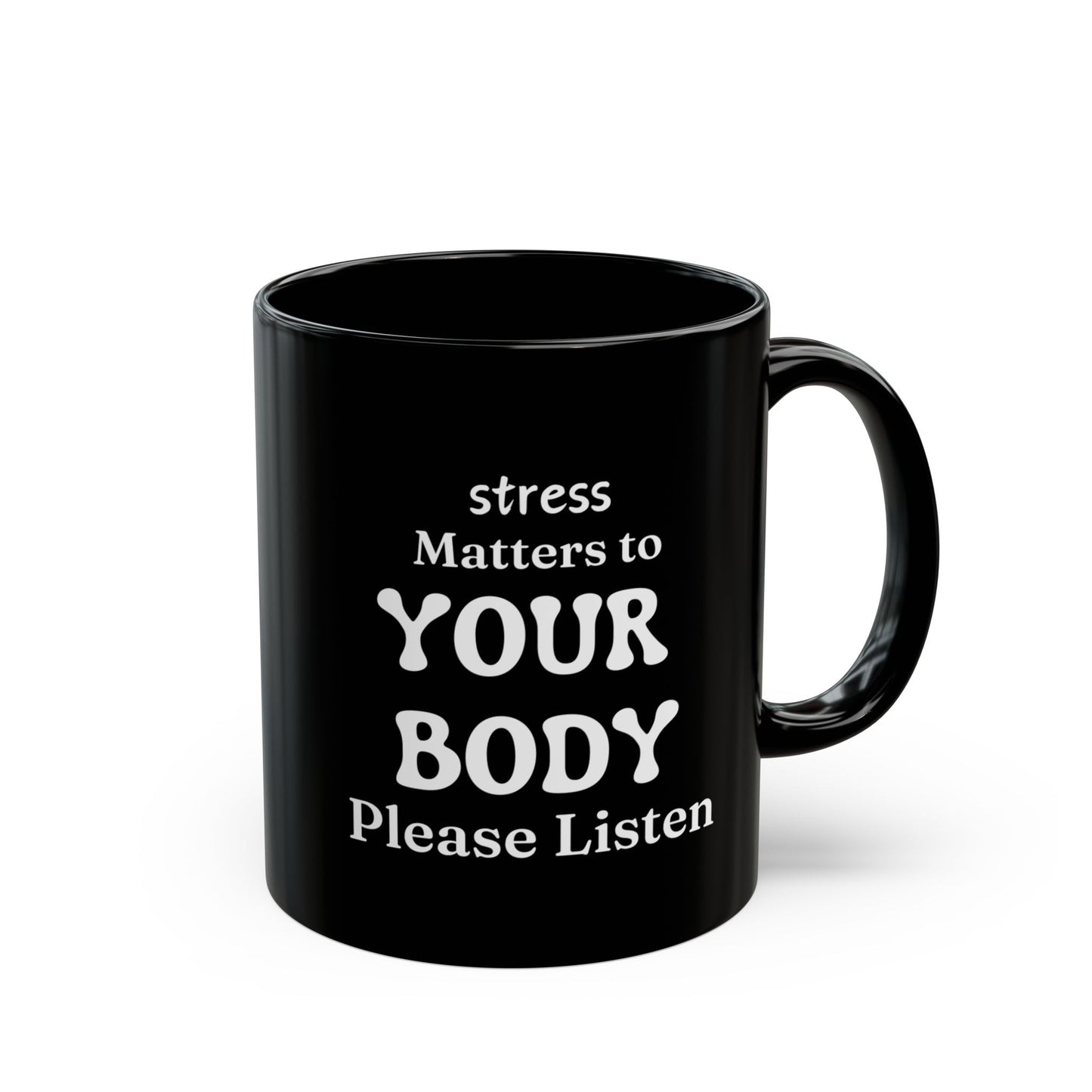 Stress Matters Black Mug - 11oz Self-Care Gift, Mindfulness Coffee Cup, Mental Health Awareness, Motivational Gift