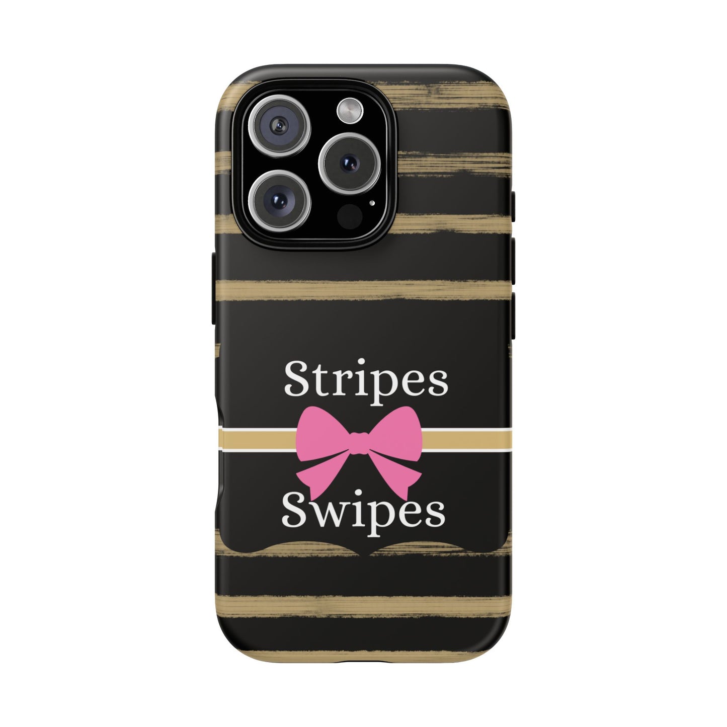 Phone Case iPhone 16/15/14 - Black/Beige Stripes & Swipes Tough Case