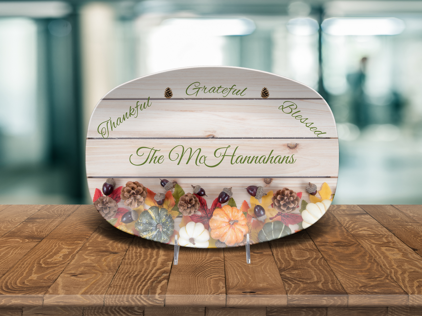 Thankful • Grateful • Blessed Personalized Thanksgiving Platter 10in x 14in