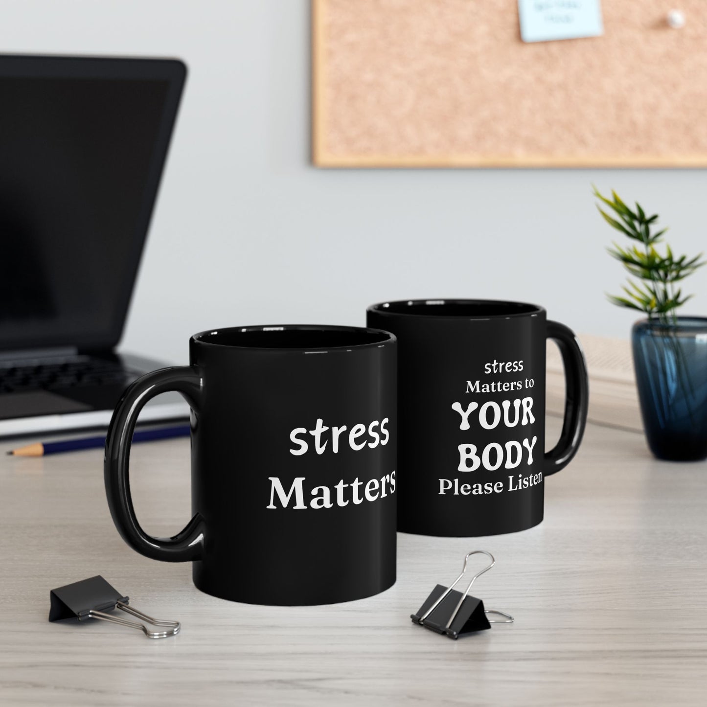 Stress Matters Black Mug - 11oz Self-Care Gift, Mindfulness Coffee Cup, Mental Health Awareness, Motivational Gift