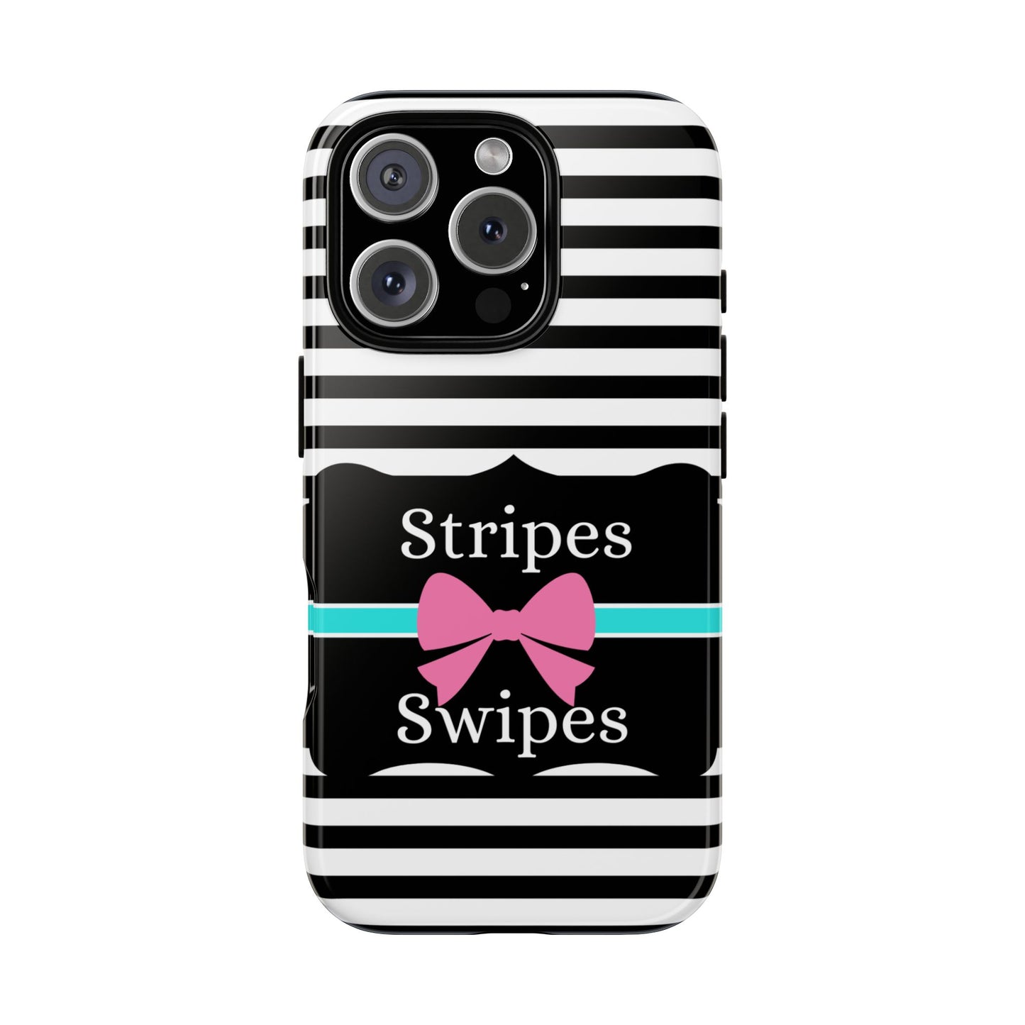 Phone Case iPhone 16/15/14 - Black/White/Blue Stripes & Swipes Tough Case