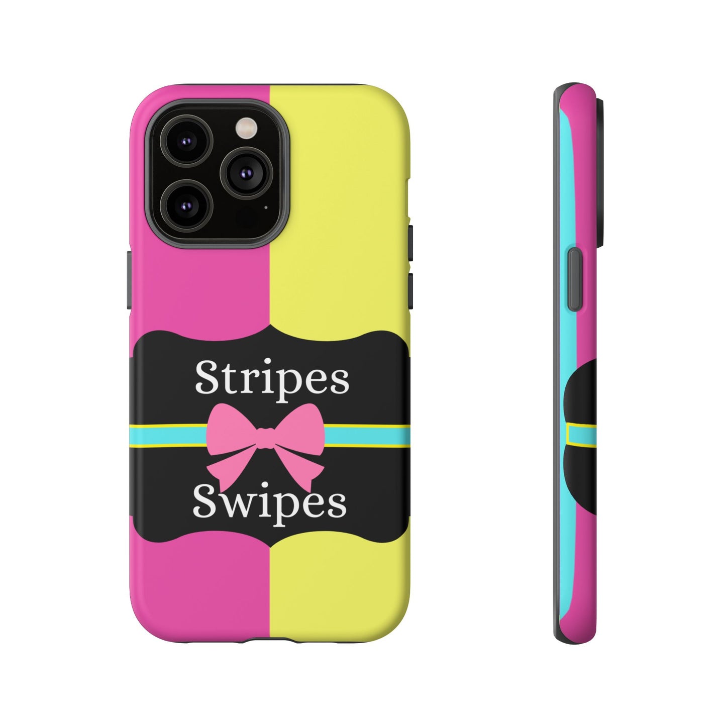 Phone Case iPhone 16/15/14 - Pink/Yellow Stripes & Swipes Tough Case