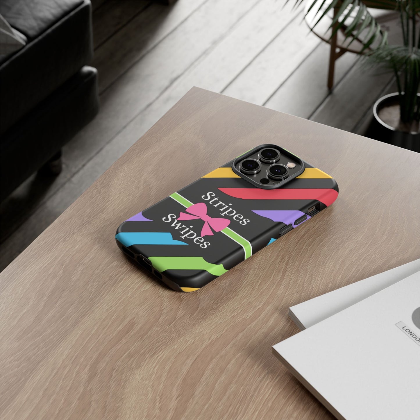 Phone Case iPhone 16/15/14 - Diagonal Vivid Black Stripes & Swipes Tough Case