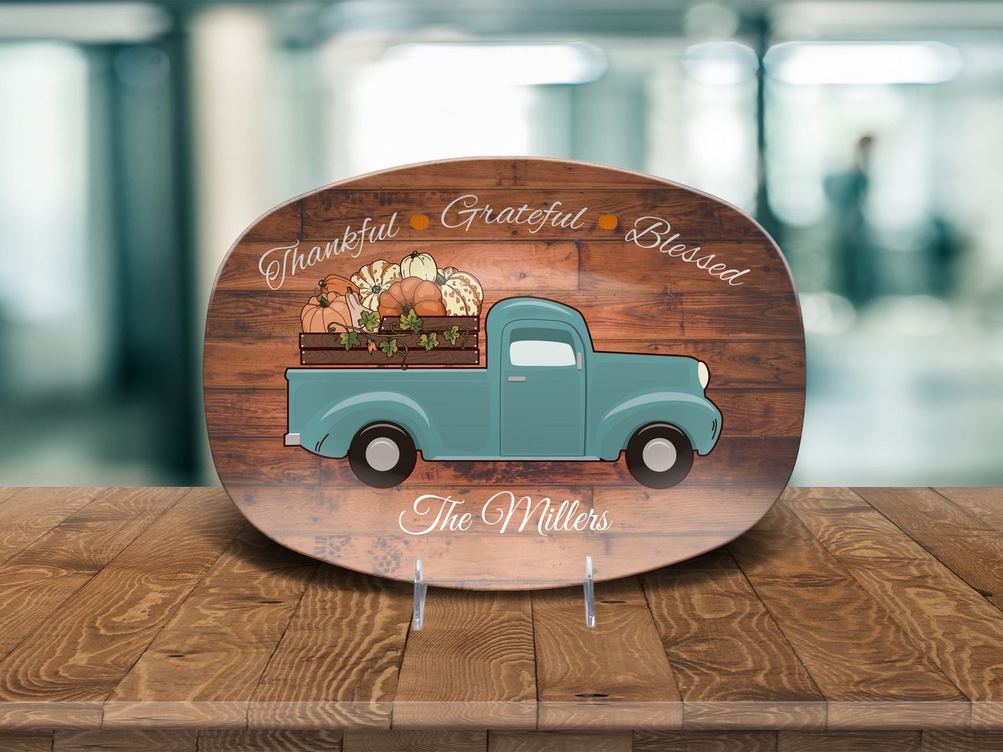 Thankful • Grateful • Blessed Personalized Thanksgiving Platter 10in x 14in