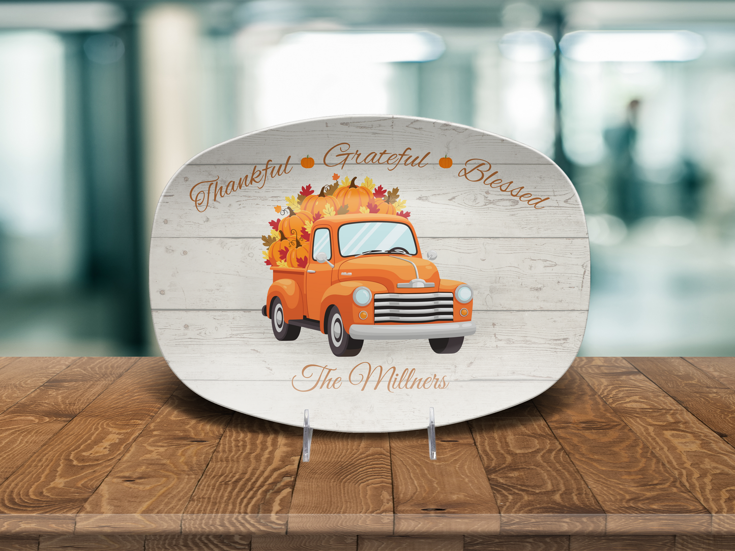 Thankful • Grateful • Blessed Personalized Thanksgiving Platter 10in x 14in