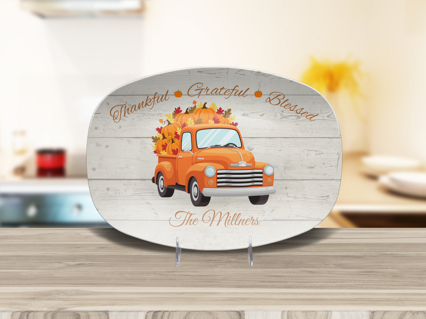 Thankful • Grateful • Blessed Personalized Thanksgiving Platter 10in x 14in