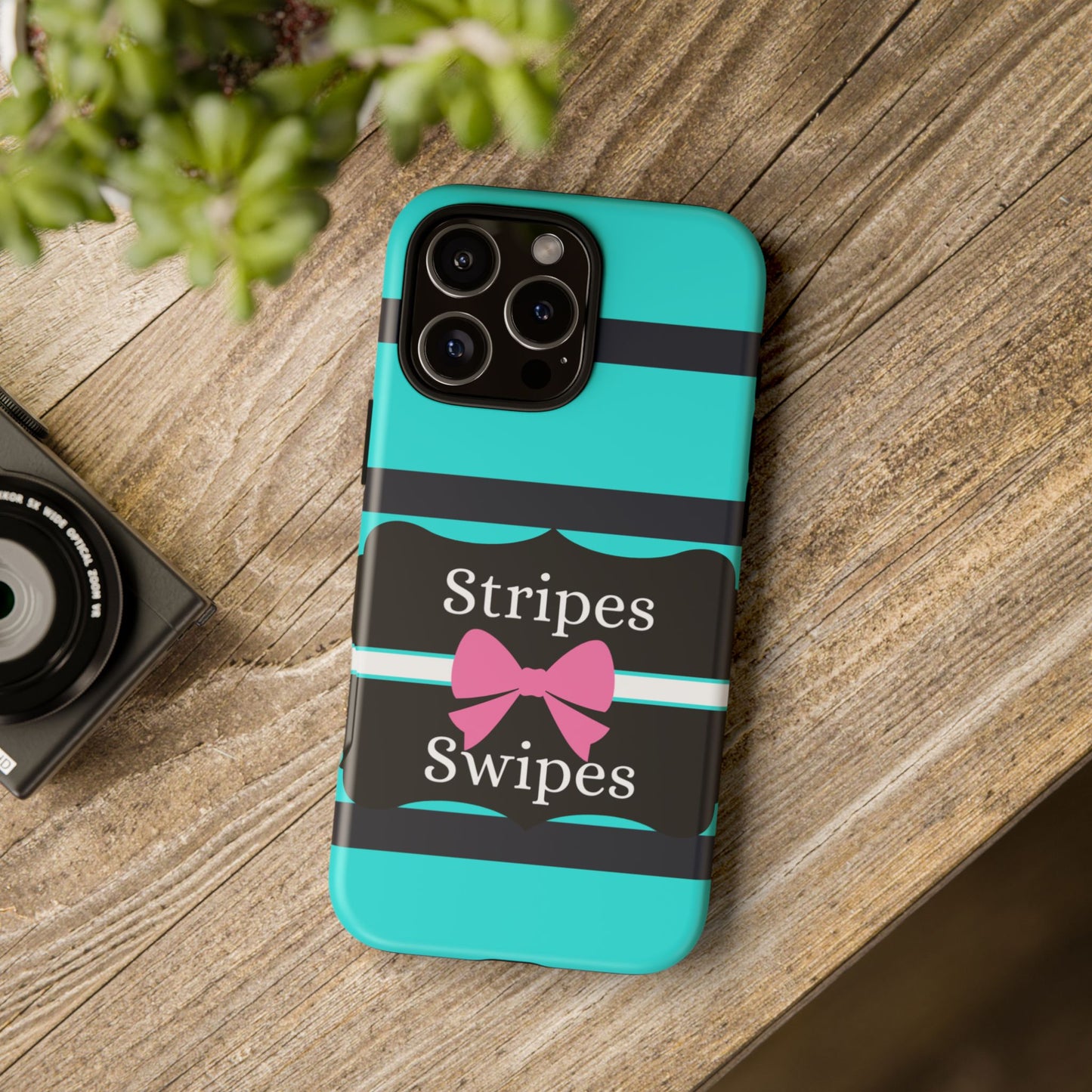 Phone Case iPhone 16/15/14 - Blue/Black Stripes & Swipes Tough Case