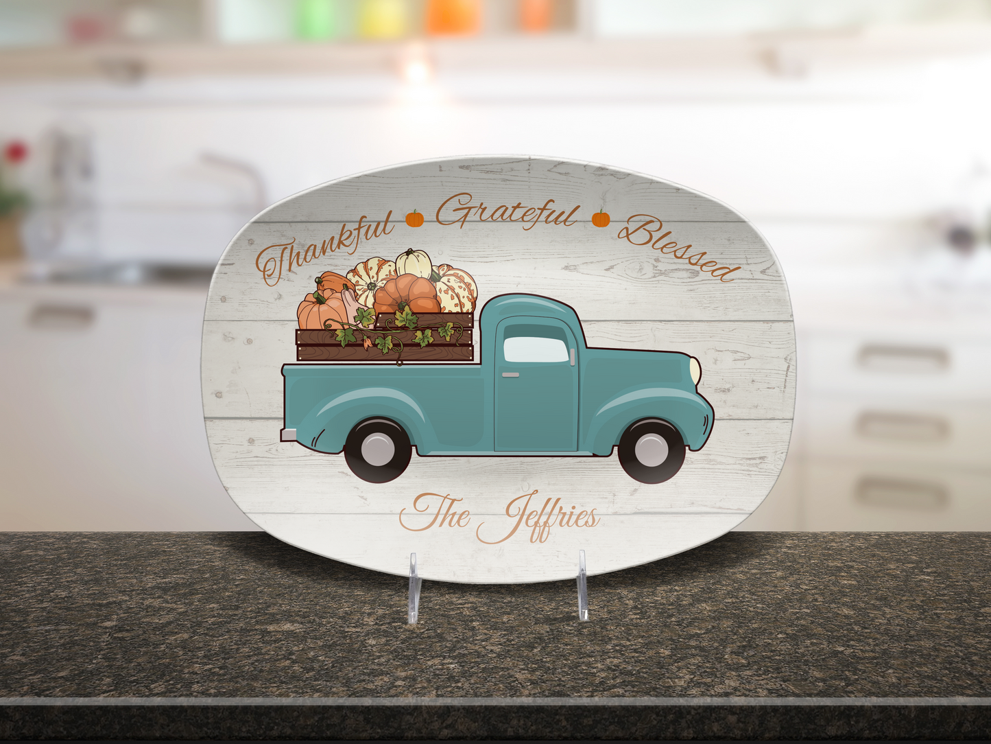 Thankful • Grateful • Blessed Personalized Thanksgiving Platter 10in x 14in