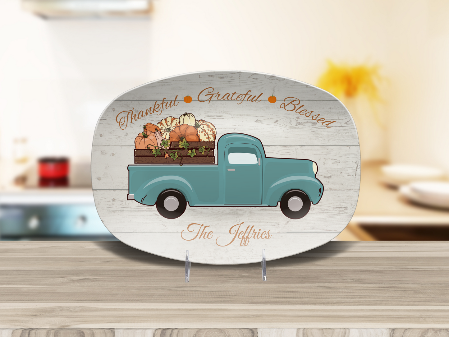 Thankful • Grateful • Blessed Personalized Thanksgiving Platter 10in x 14in