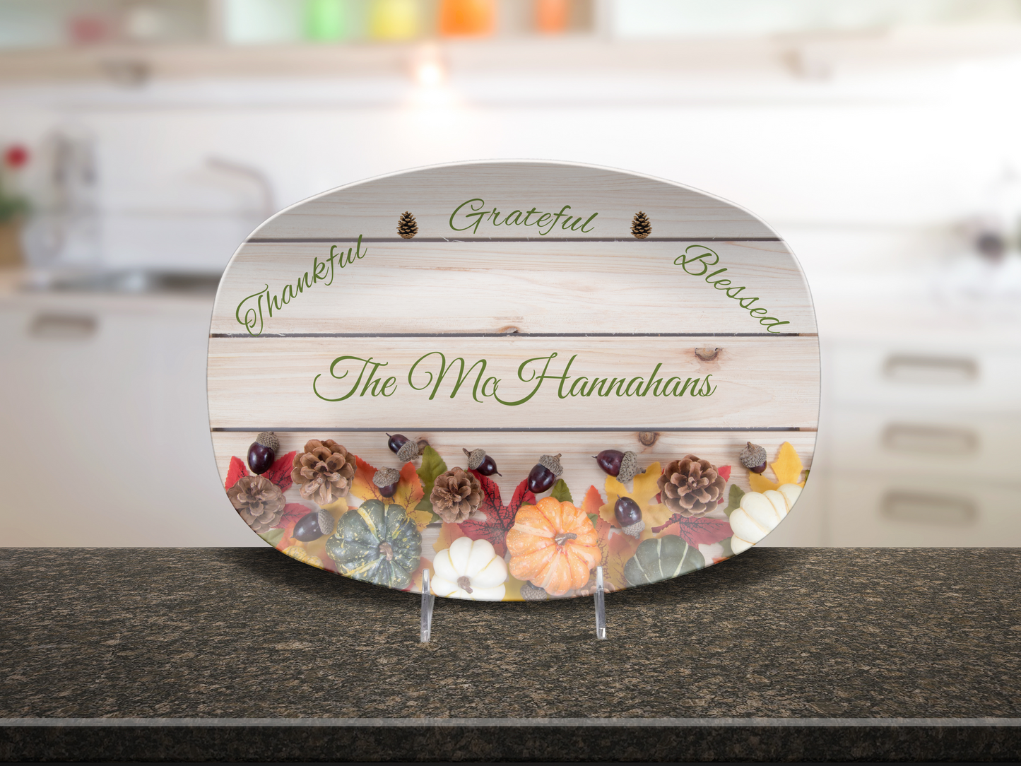Thankful • Grateful • Blessed Personalized Thanksgiving Platter 10in x 14in