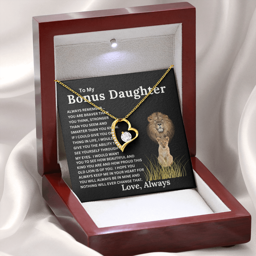 Bonus Daughter Forever Love Necklace with Sentimental Message Card Gift from Bonus Dad to Stepdaughter