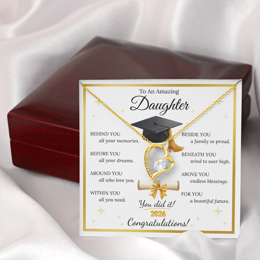 Graduation Gift for Daughter – Forever Love Necklace with Inspirational Message Card | Class of 2026