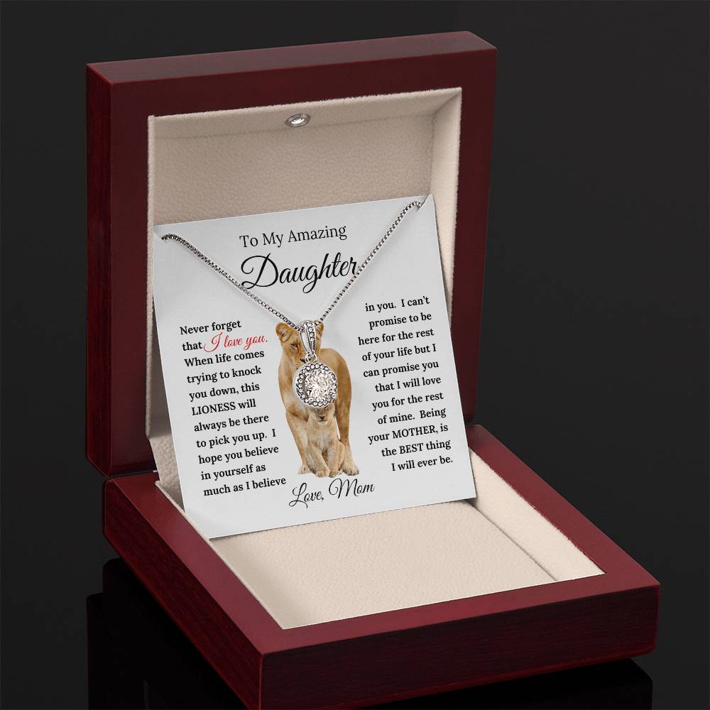 Gift for Daughter from Mom "This Lioness" Message with Eternal Hope Necklace
