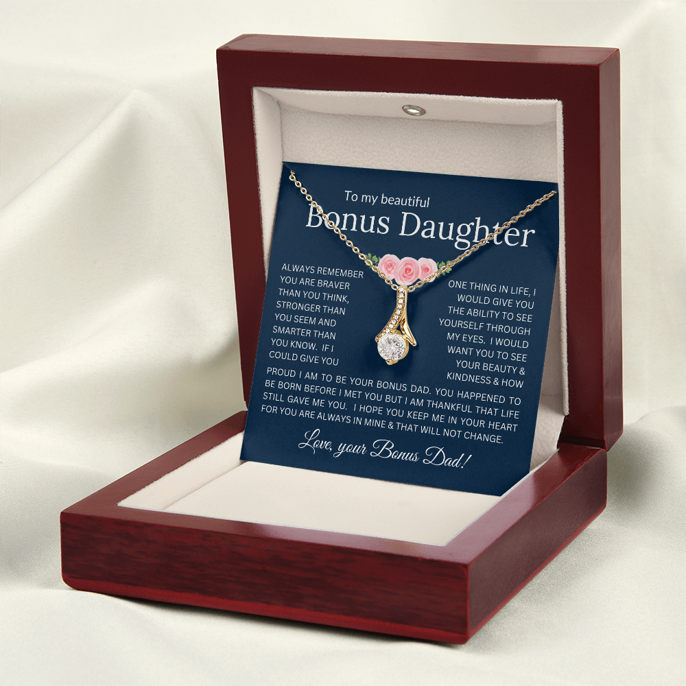 Alluring Beauty Necklace Infinite Love for Bonus Daughter Gift with Heartfelt Message from Bonus Dad to Stepdaughter