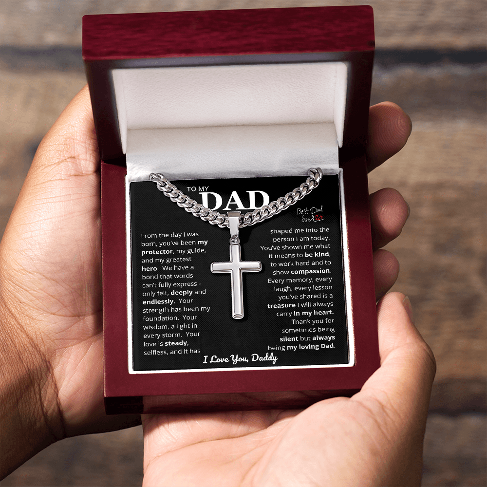 To My Dad - Cross Cuban Link Chain Necklace
