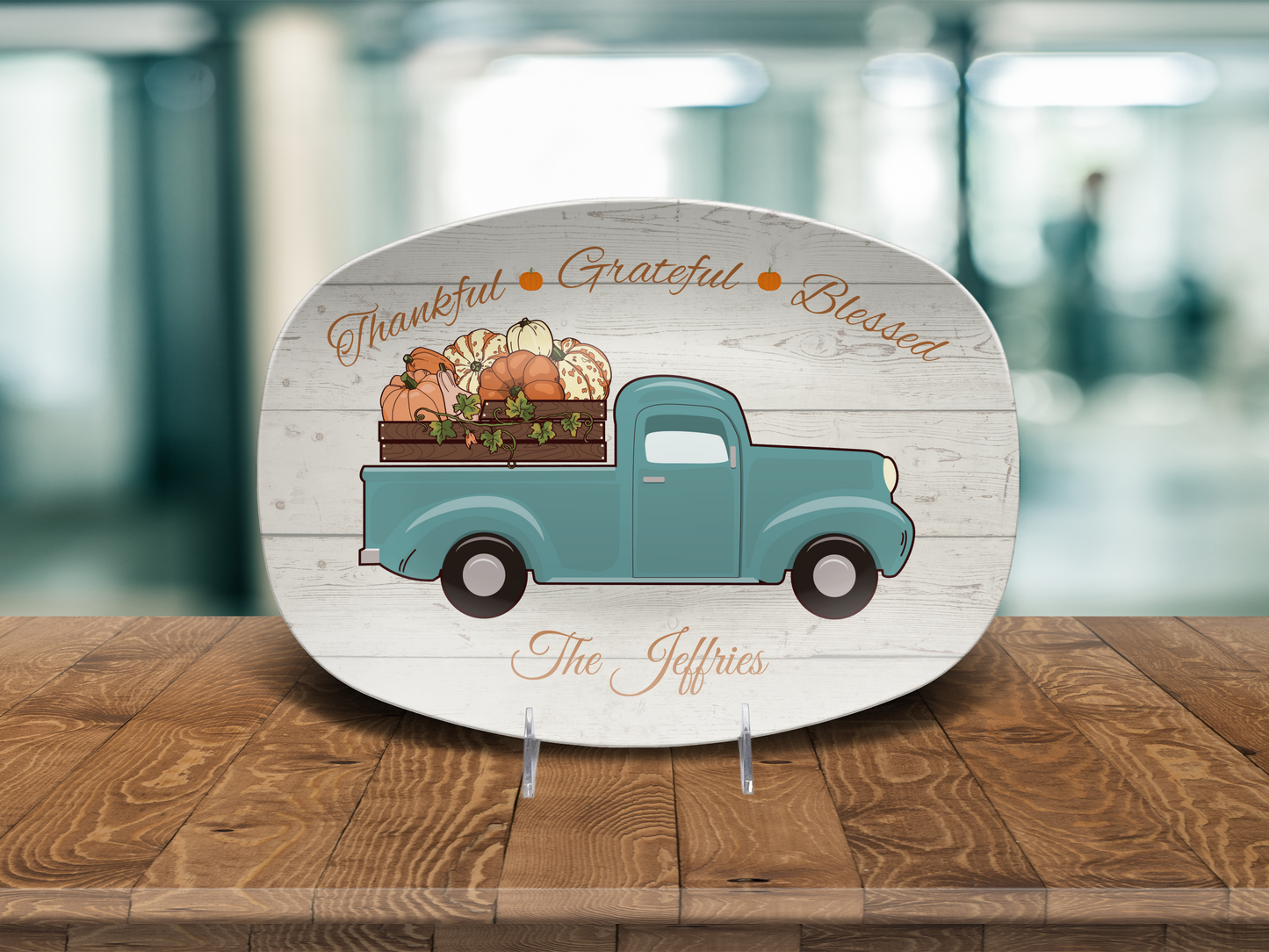 Thankful • Grateful • Blessed Personalized Thanksgiving Platter 10in x 14in