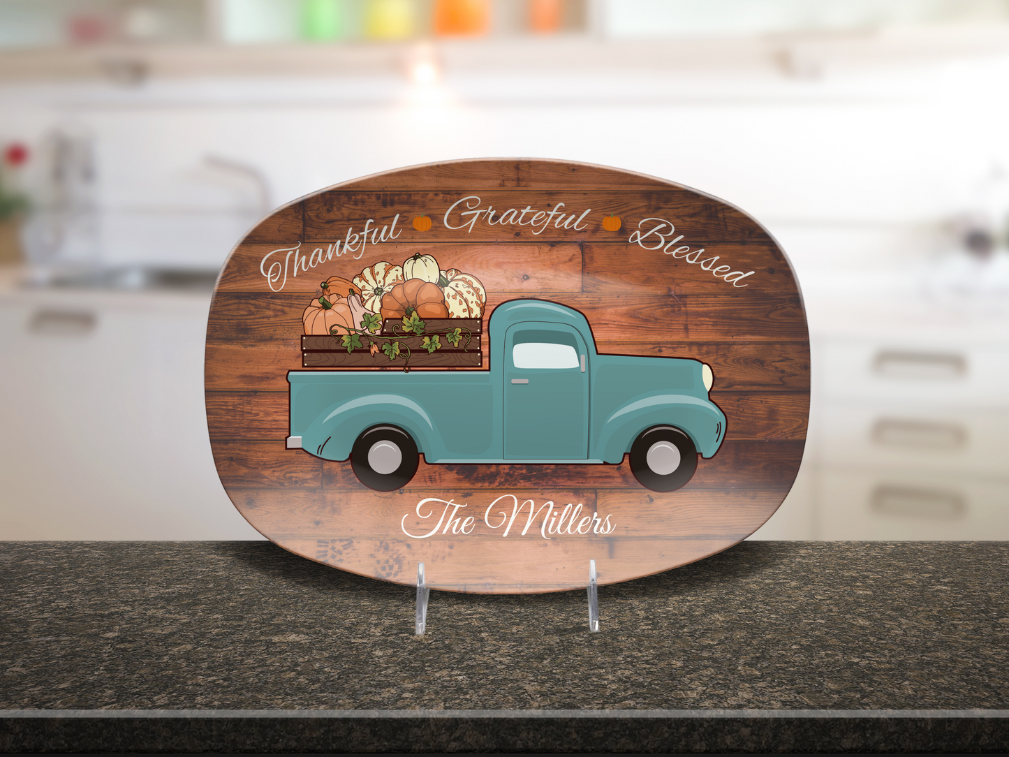 Thankful • Grateful • Blessed Personalized Thanksgiving Platter 10in x 14in