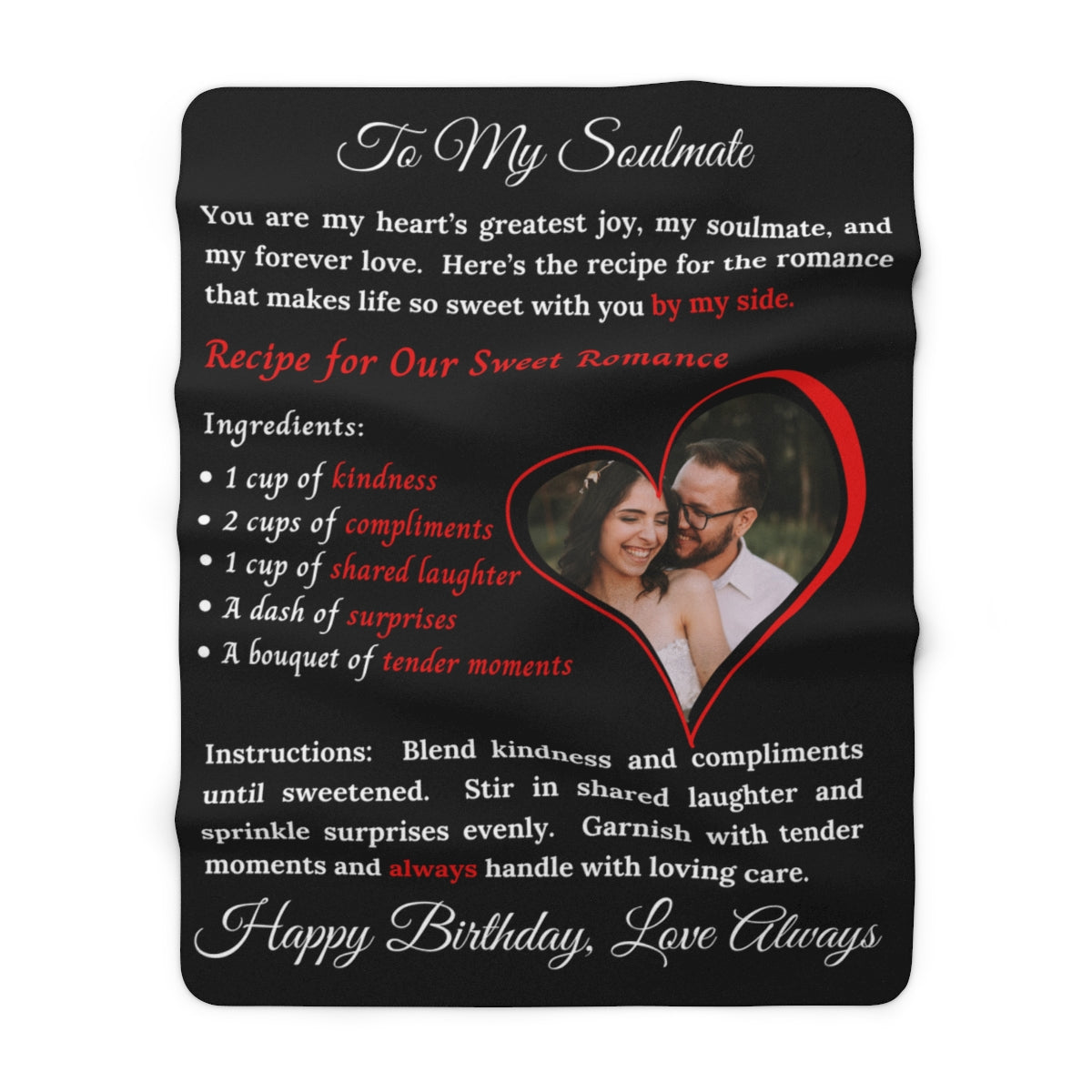 PERSONALIZED PHOTO Soulmate Recipe Blanket - Black Sherpa Fleece Blanket 60x80
