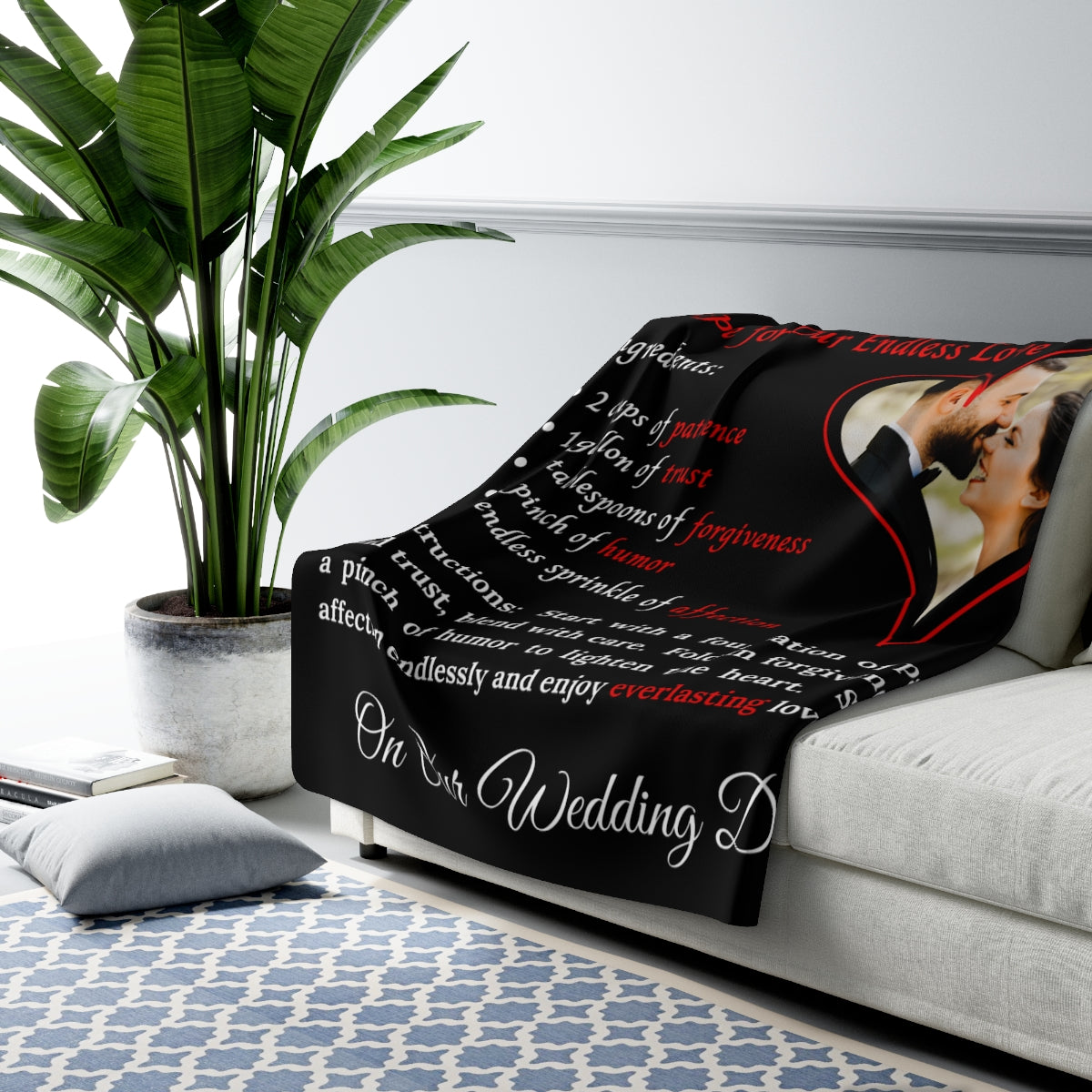 PERSONALIZED PHOTO Soulmate Recipe Blanket - Black Sherpa Fleece Blanket 60x80