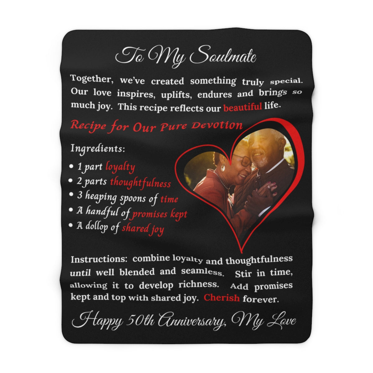 PERSONALIZED PHOTO Soulmate Recipe Blanket - Black Sherpa Fleece Blanket 60x80