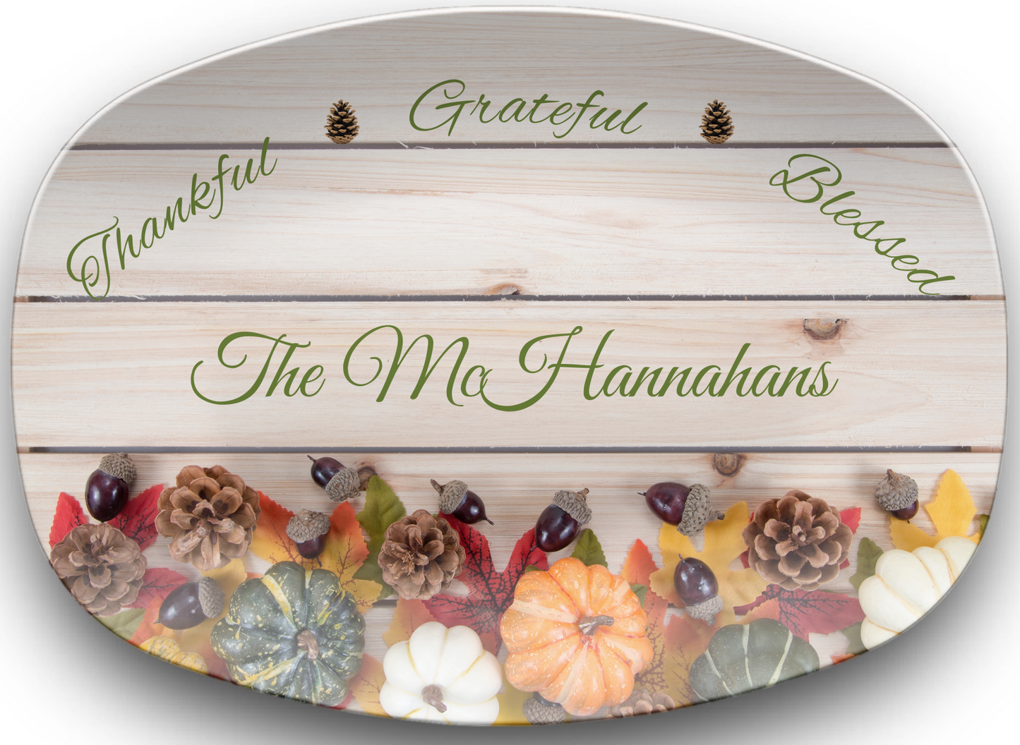 Thankful • Grateful • Blessed Personalized Thanksgiving Platter 10in x 14in