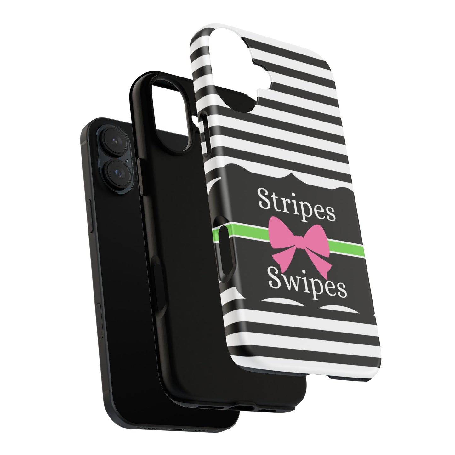 Phone Case iPhone 16/15/14 - Black/White/Green Stripes & Swipes Tough Case