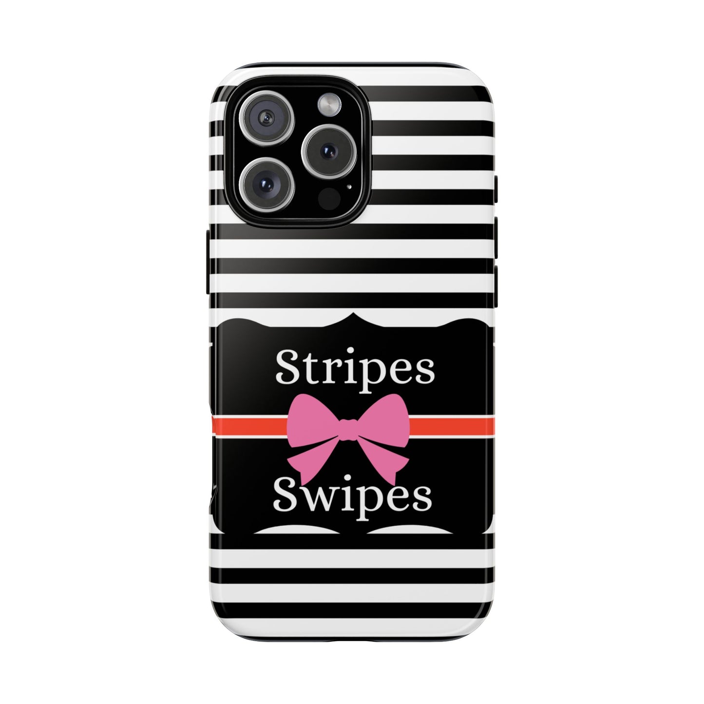 Phone Case iPhone 16/15/14 -Black/White/Red Stripes & Swipes Tough Case