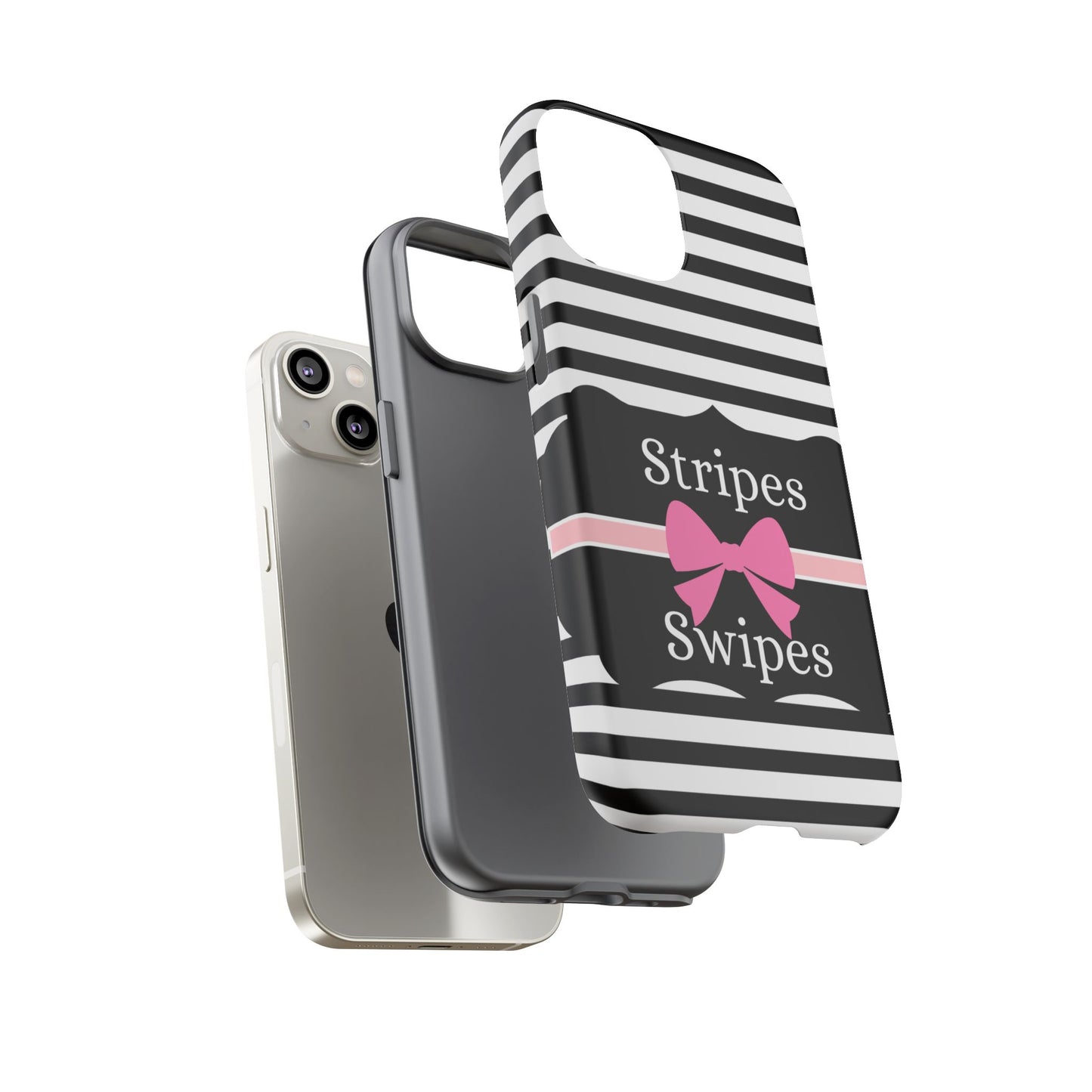 Phone Case iPhone 16/15/14 - Black/White/Pink Stripes & Swipes Tough Case