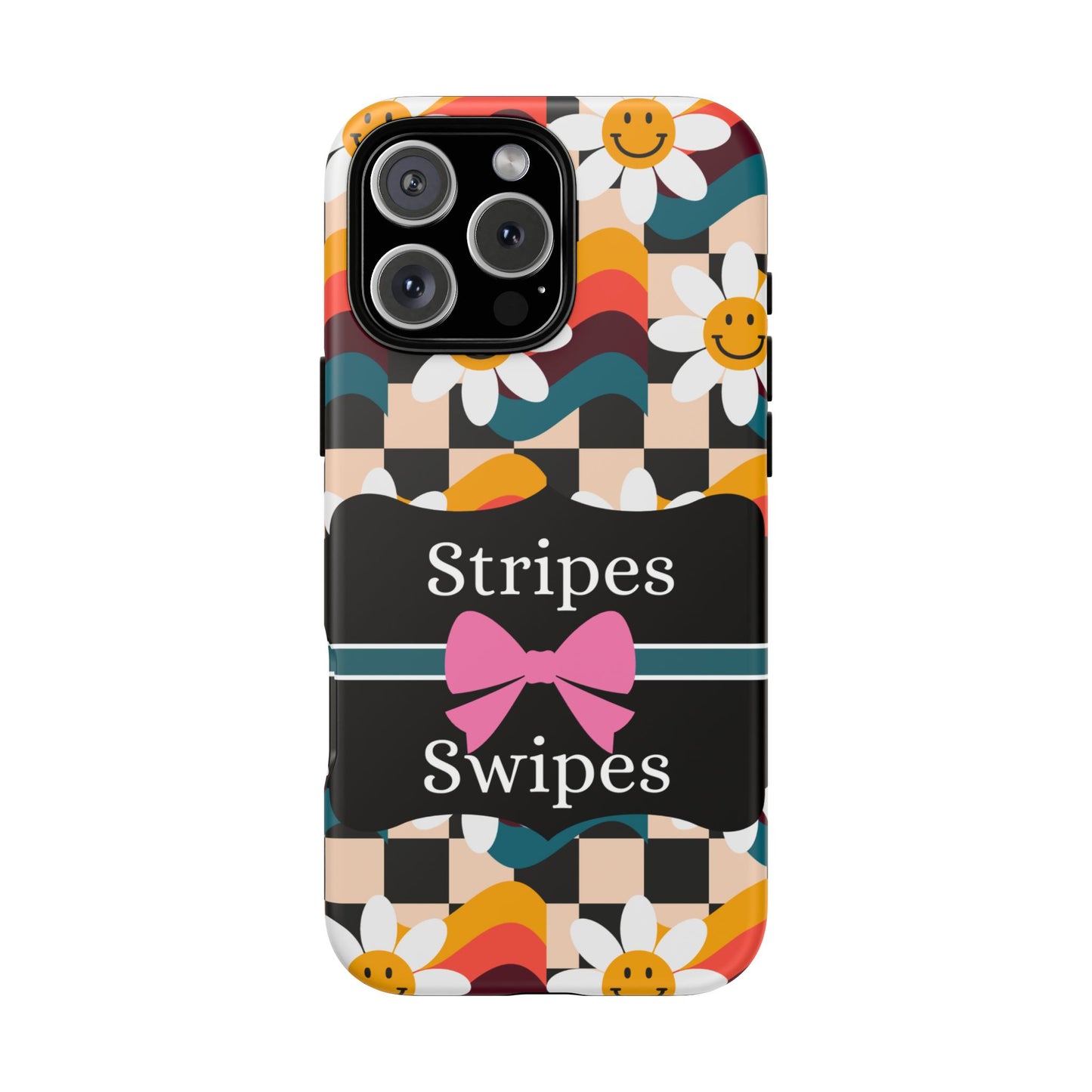 Phone Case iPhone 16/15/14 - Smiley Faces Stripes & Swipes Tough Case