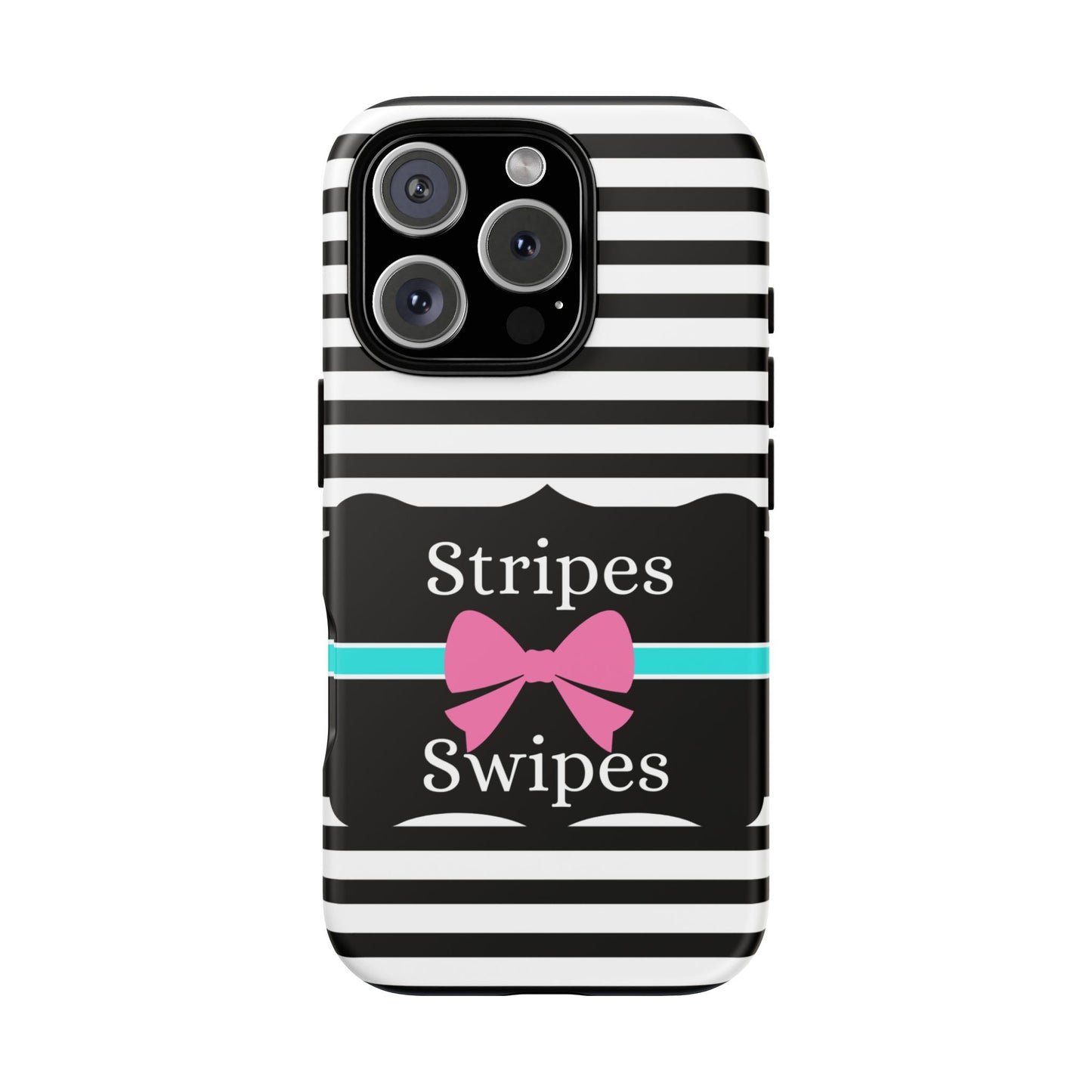 Phone Case iPhone 16/15/14 - Black/White/Blue Stripes & Swipes Tough Case