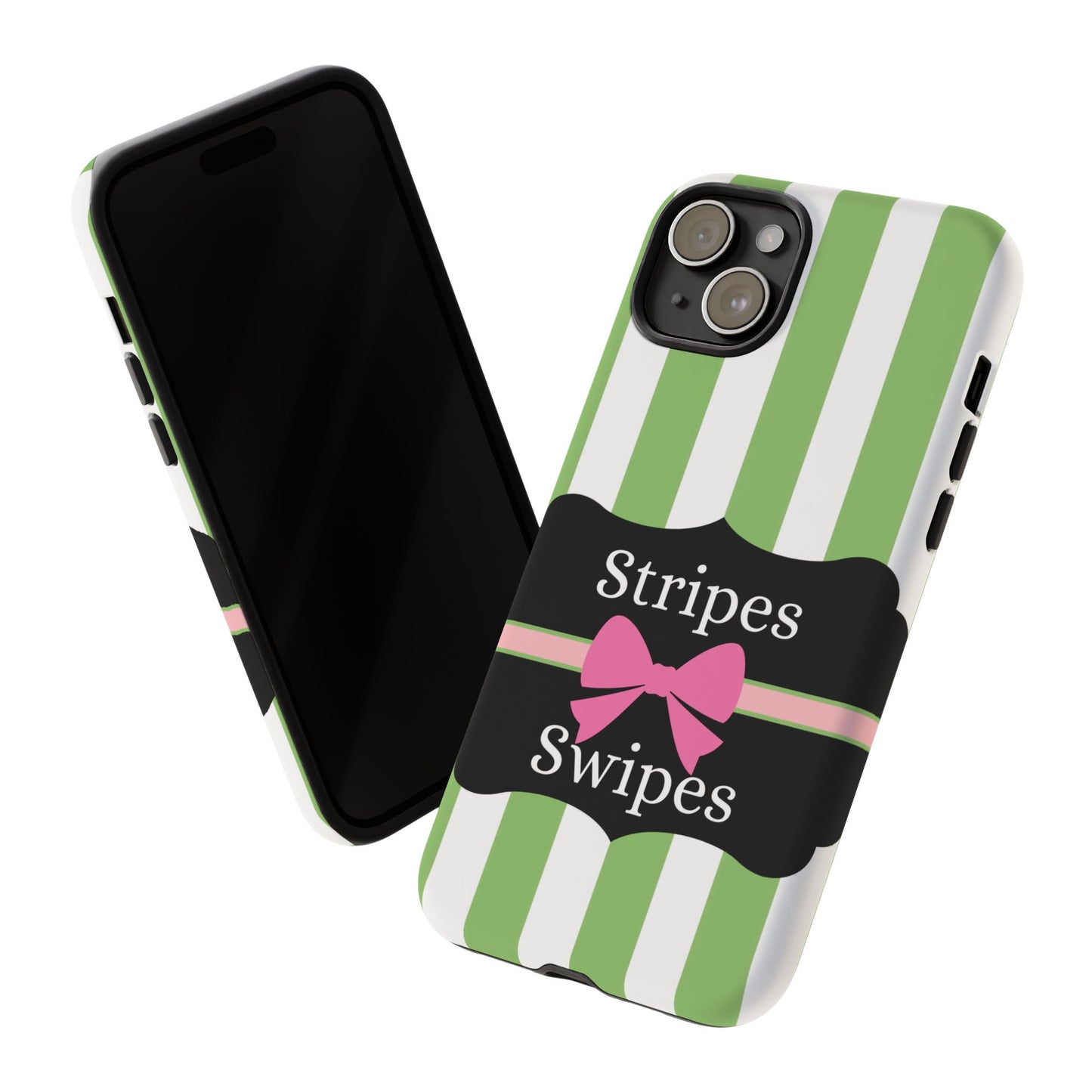 Phone Case iPhone 16/15/14 - Green/White Stripes & Swipes Tough Case