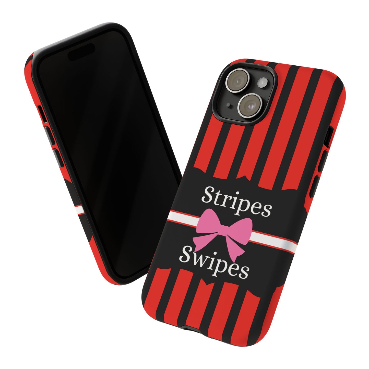 Phone Case iPhone 16/15/14 - Red/Black/White Stripes & Swipes Tough Case