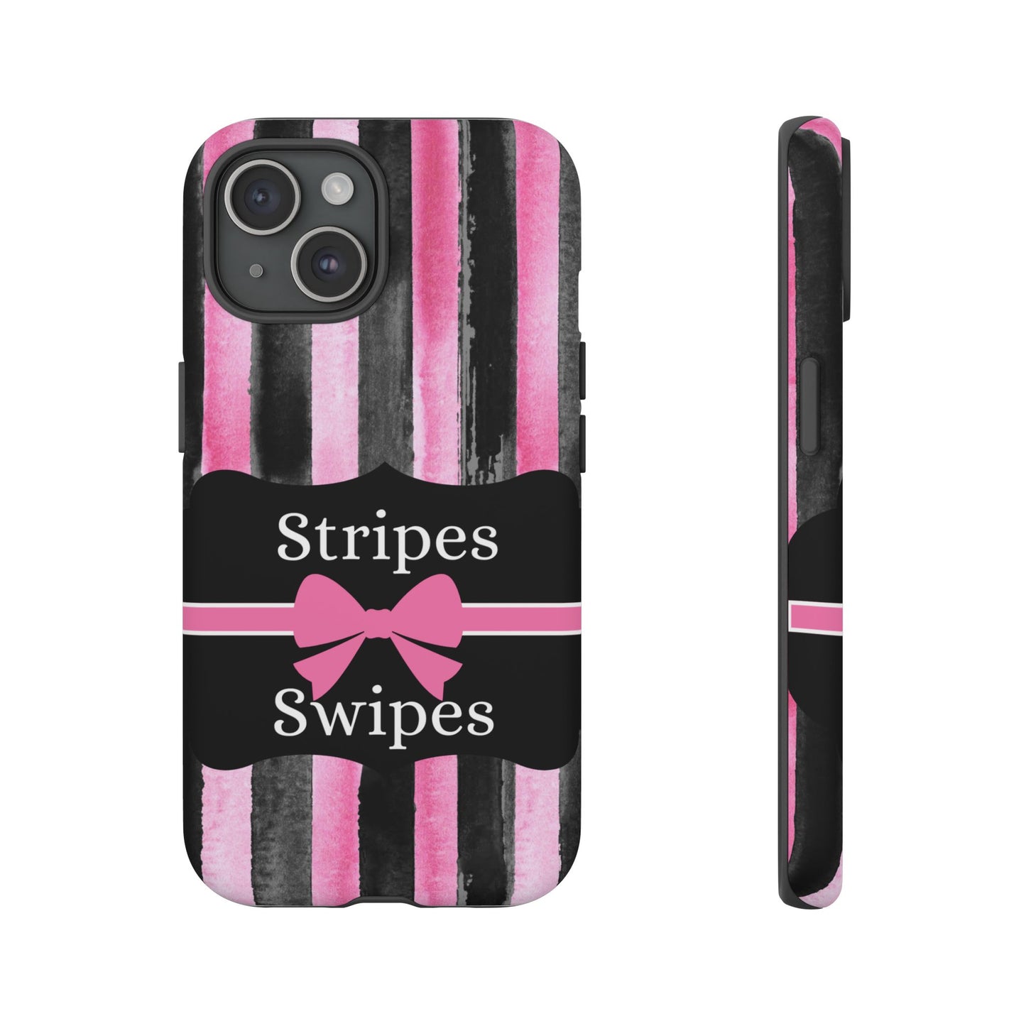 Phone Case iPhone 16/15/14 - Black/Pink Stripes & Swipes Tough Case