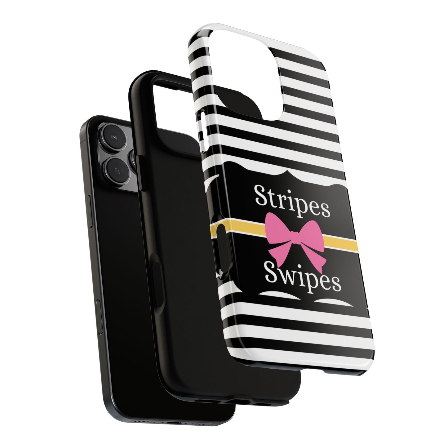 Phone Case iPhone 16/15/14 - Black/White/Yellow Stripes & Swipes Tough Case