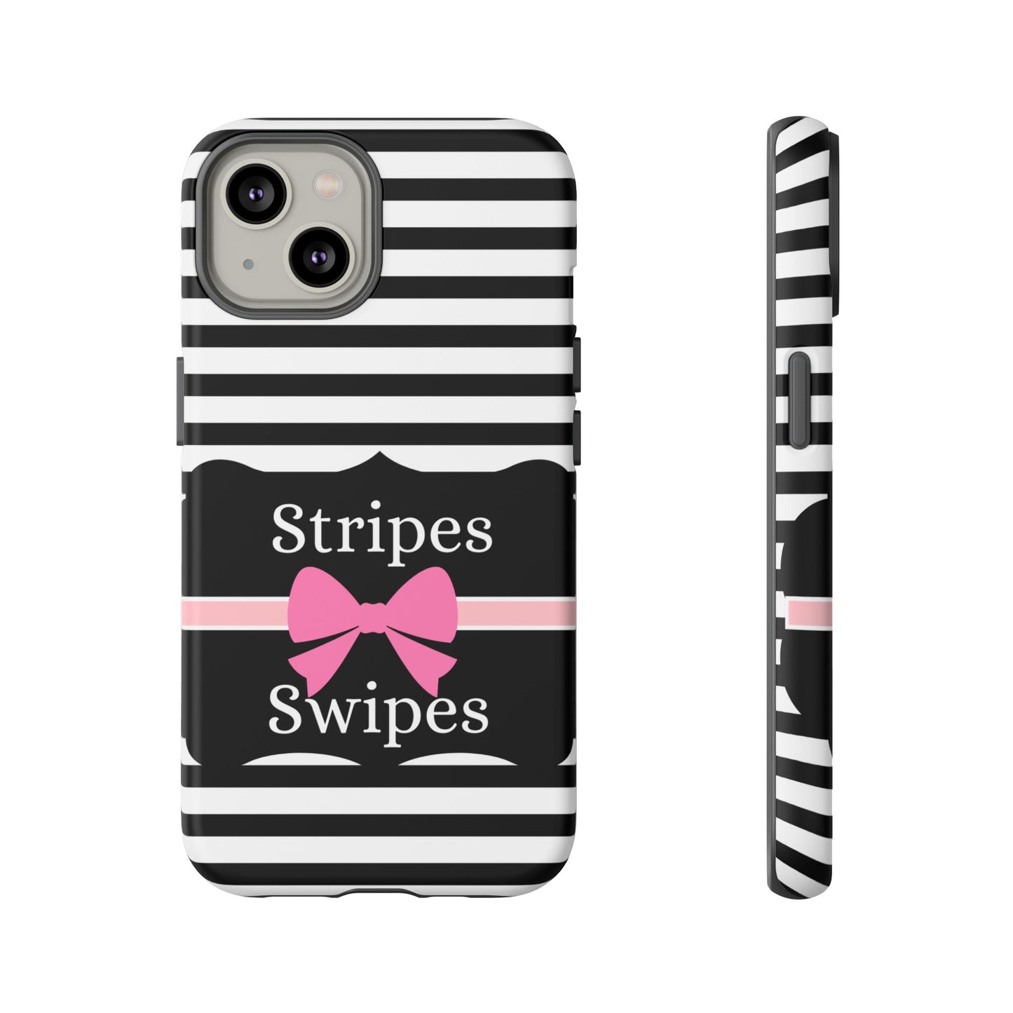 Phone Case iPhone 16/15/14 - Black/White/Pink Stripes & Swipes Tough Case