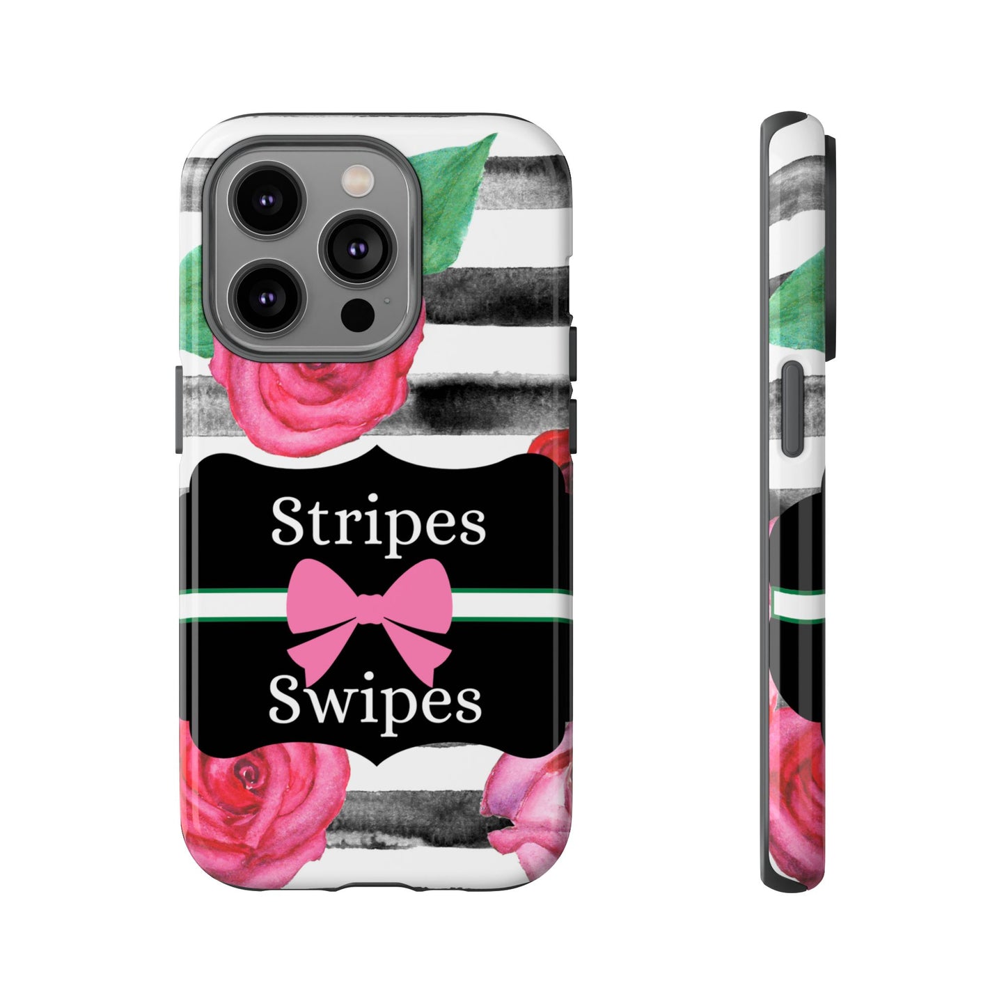 Phone Case iPhone 16/15/14 - Black/White Rose Stripes & Swipes Tough Case