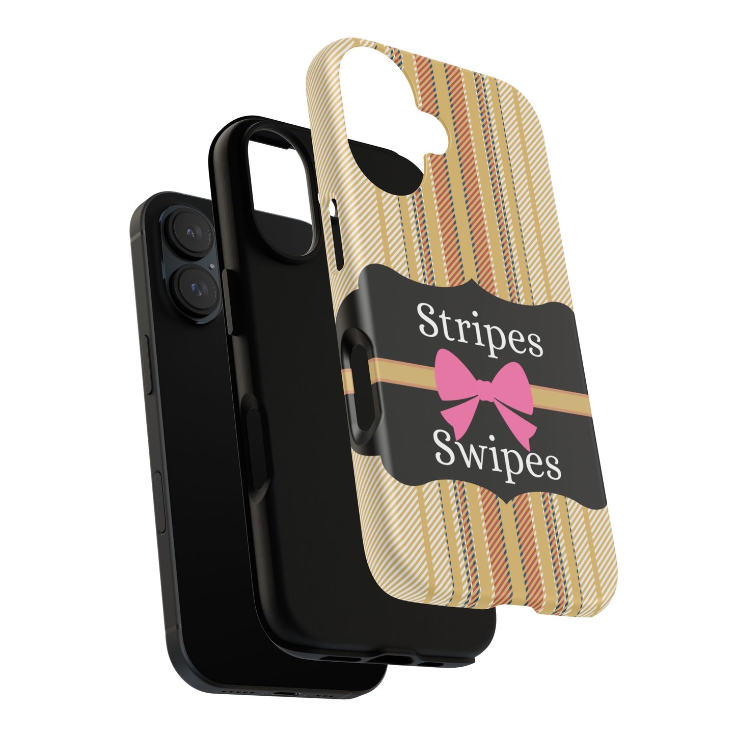 Phone Case iPhone 16/15/14 - Beige/Micro Stripes & Swipes Tough Case