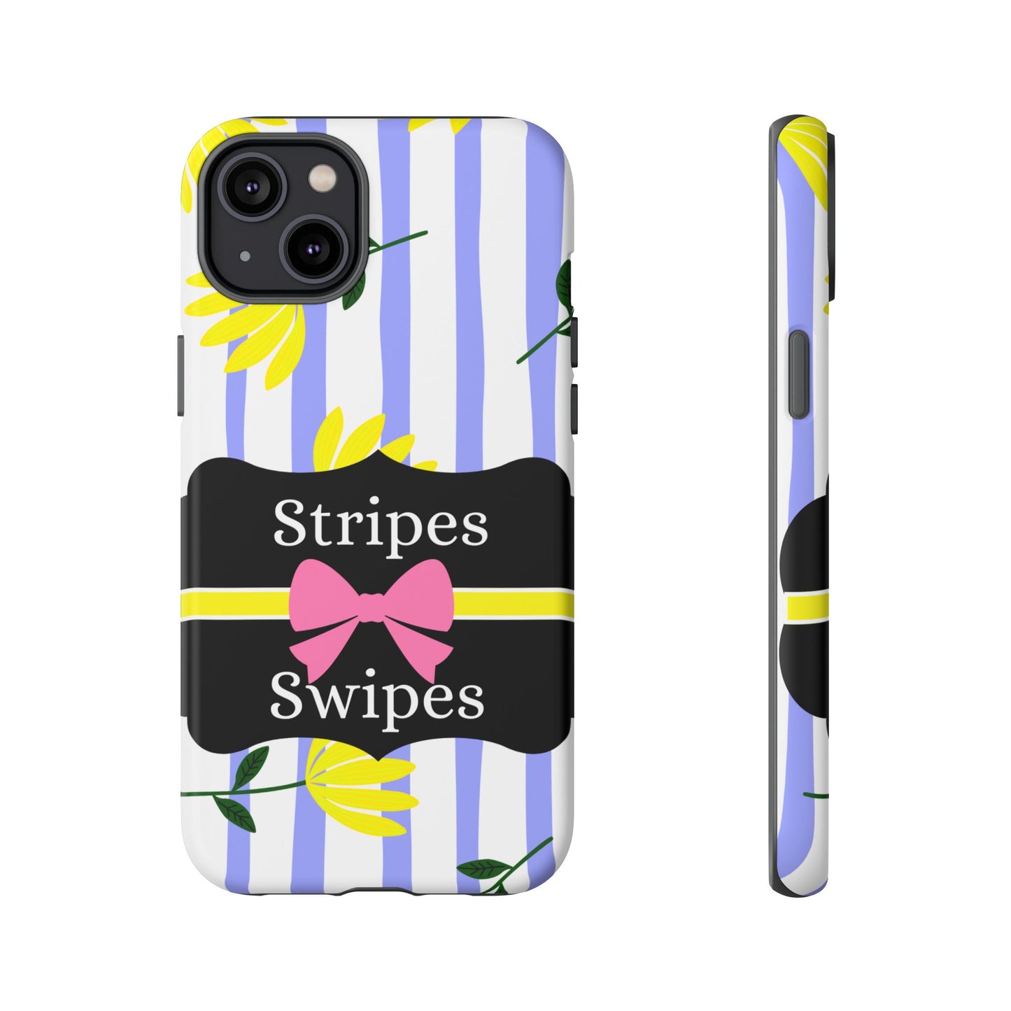 Phone Case iPhone 16/15/14 - Blue/White Yellow Stripes & Swipes Tough Case