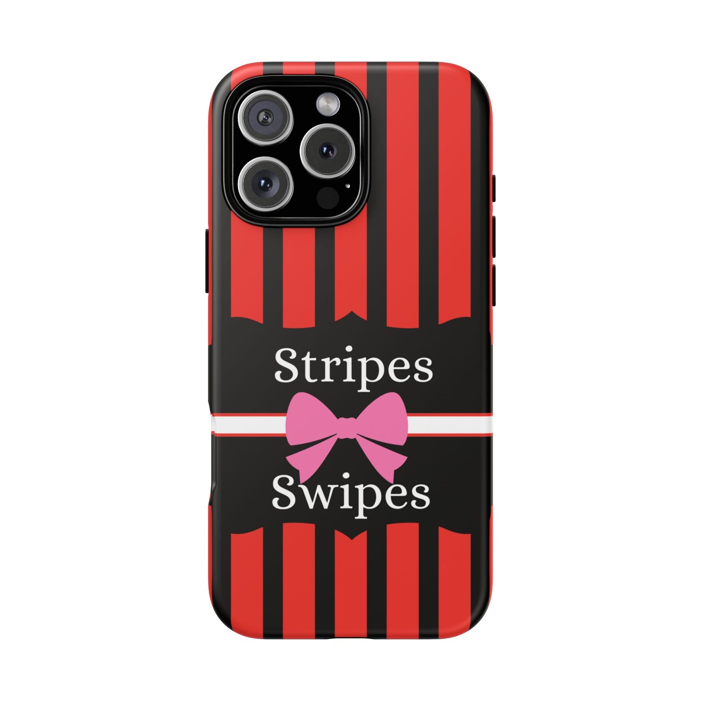 Phone Case iPhone 16/15/14 - Red/Black/White Stripes & Swipes Tough Case