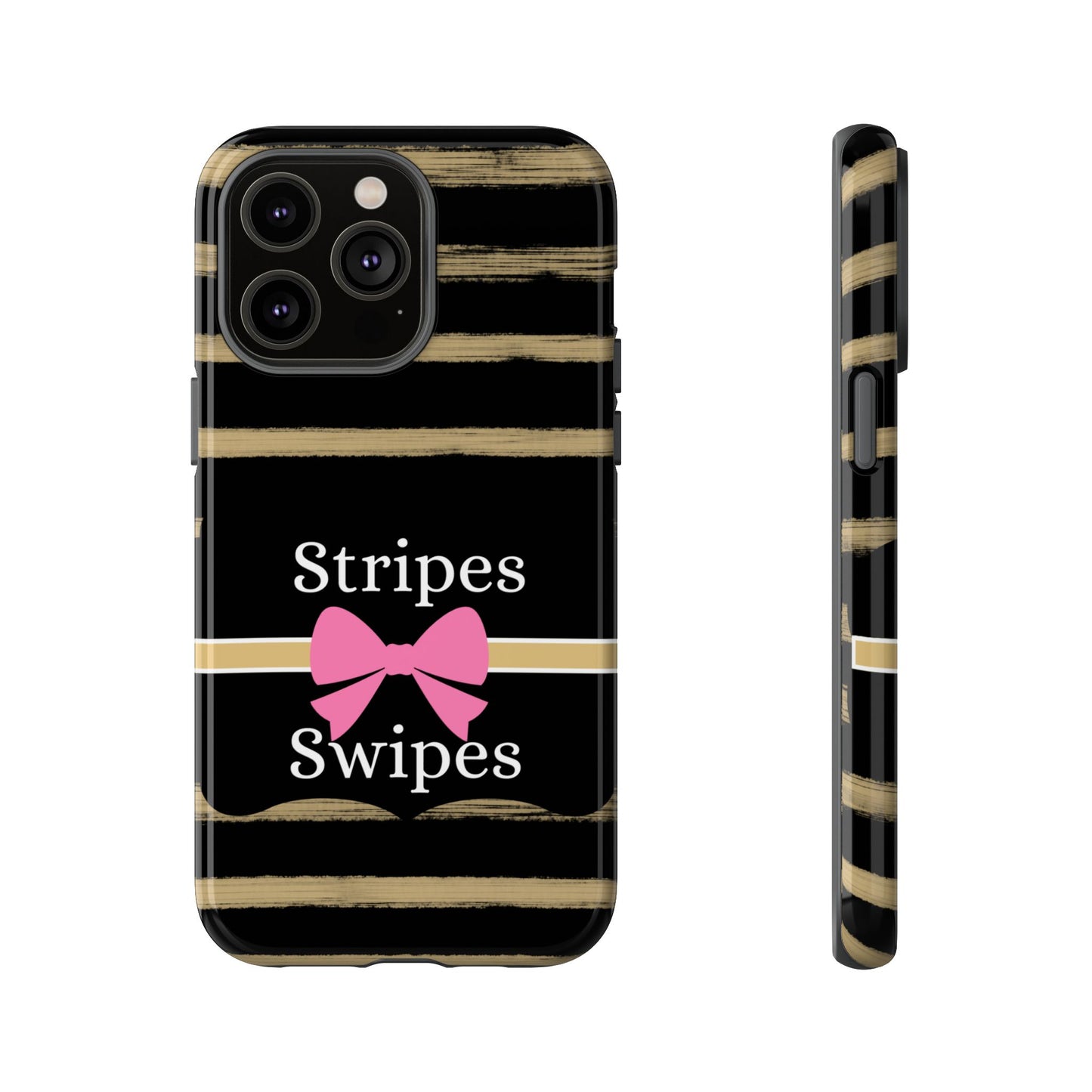 Phone Case iPhone 16/15/14 - Black/Beige Stripes & Swipes Tough Case