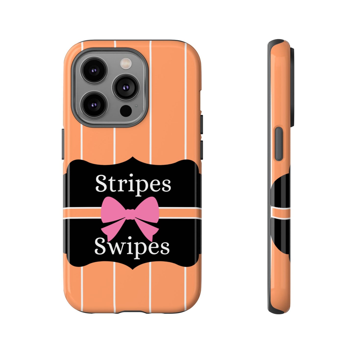 Phone Case iPhone 16/15/14 - Orange/White Stripes & Swipes Tough Case