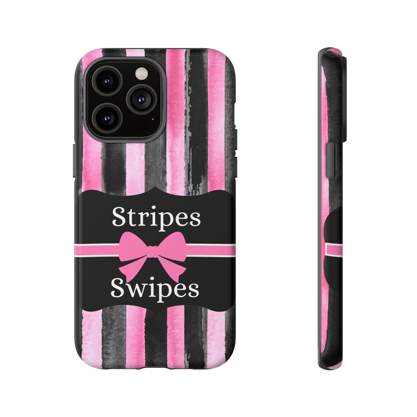 Phone Case iPhone 16/15/14 - Black/Pink Stripes & Swipes Tough Case