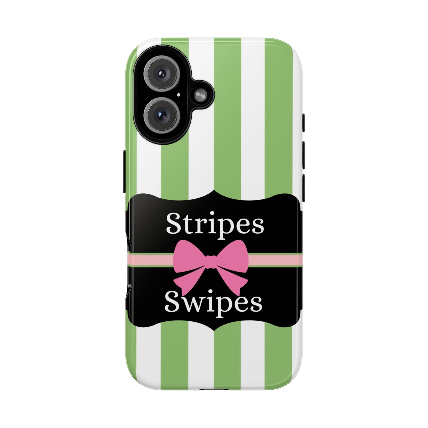 Phone Case iPhone 16/15/14 - Green/White Stripes & Swipes Tough Case