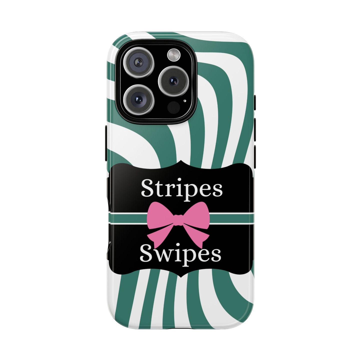 Phone Case iPhone 16/15/14 - Wavy Green/White Stripes & Swipes Tough Case