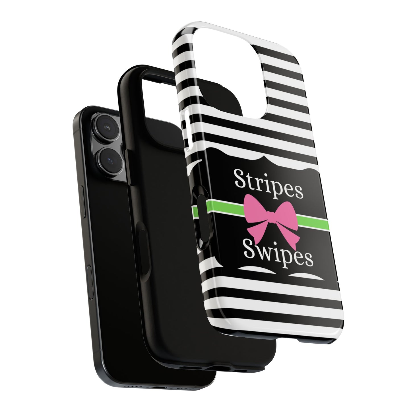 Phone Case iPhone 16/15/14 - Black/White/Green Stripes & Swipes Tough Case